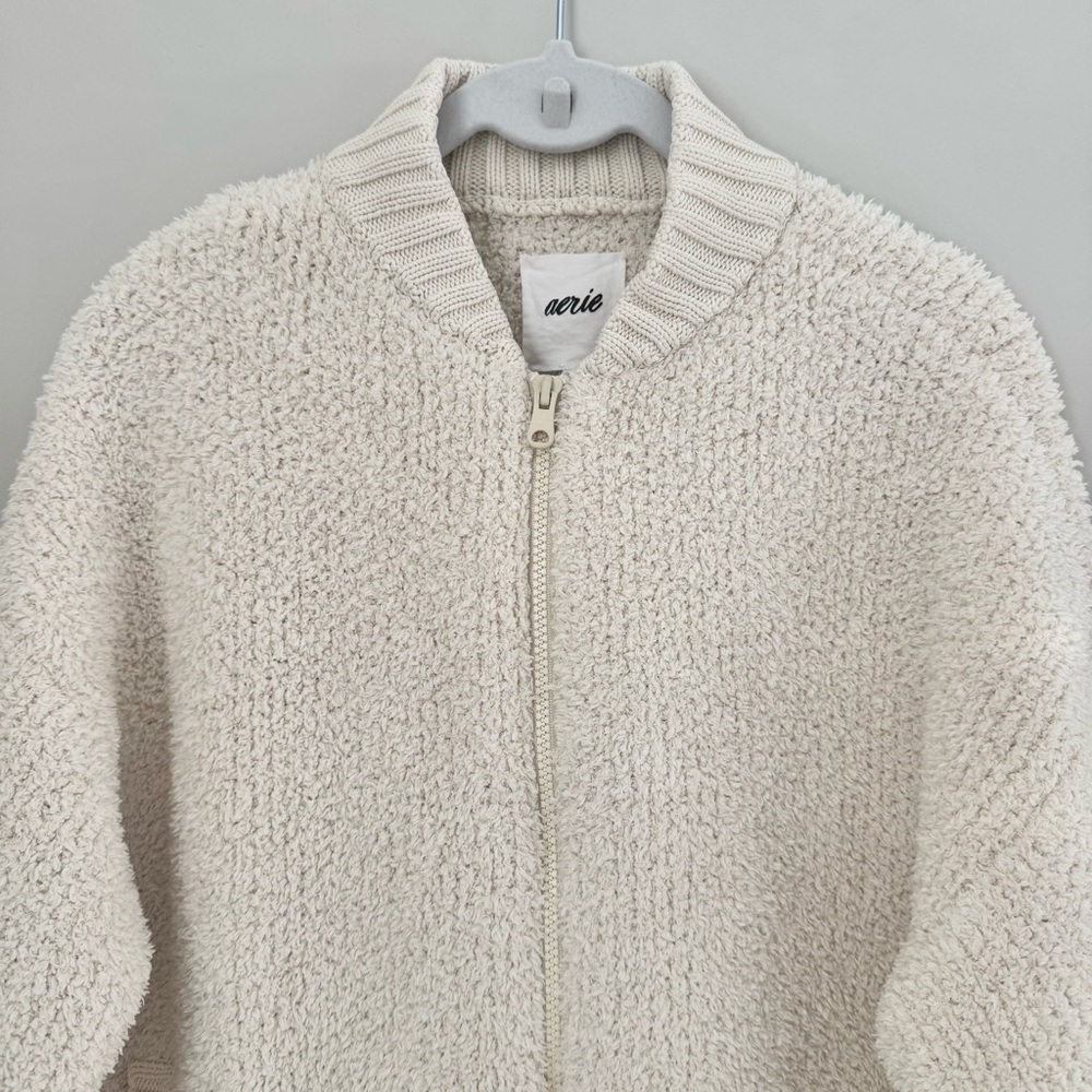 Aerie Soft Cream OVERSIZED RECYCLED FABRIC Full Zip Sherpa Cardigan S - Picture 12 of 16